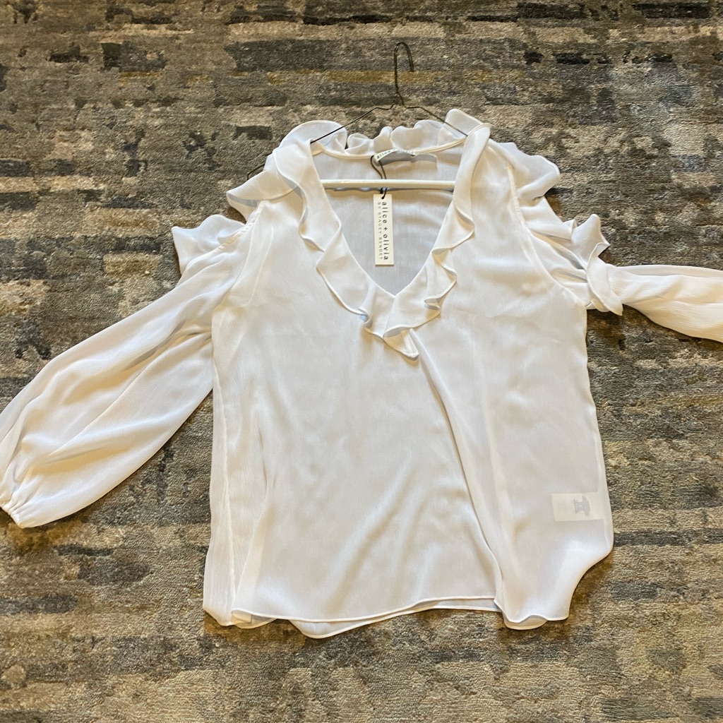 Alice + Olivia White Ruffle Blouse